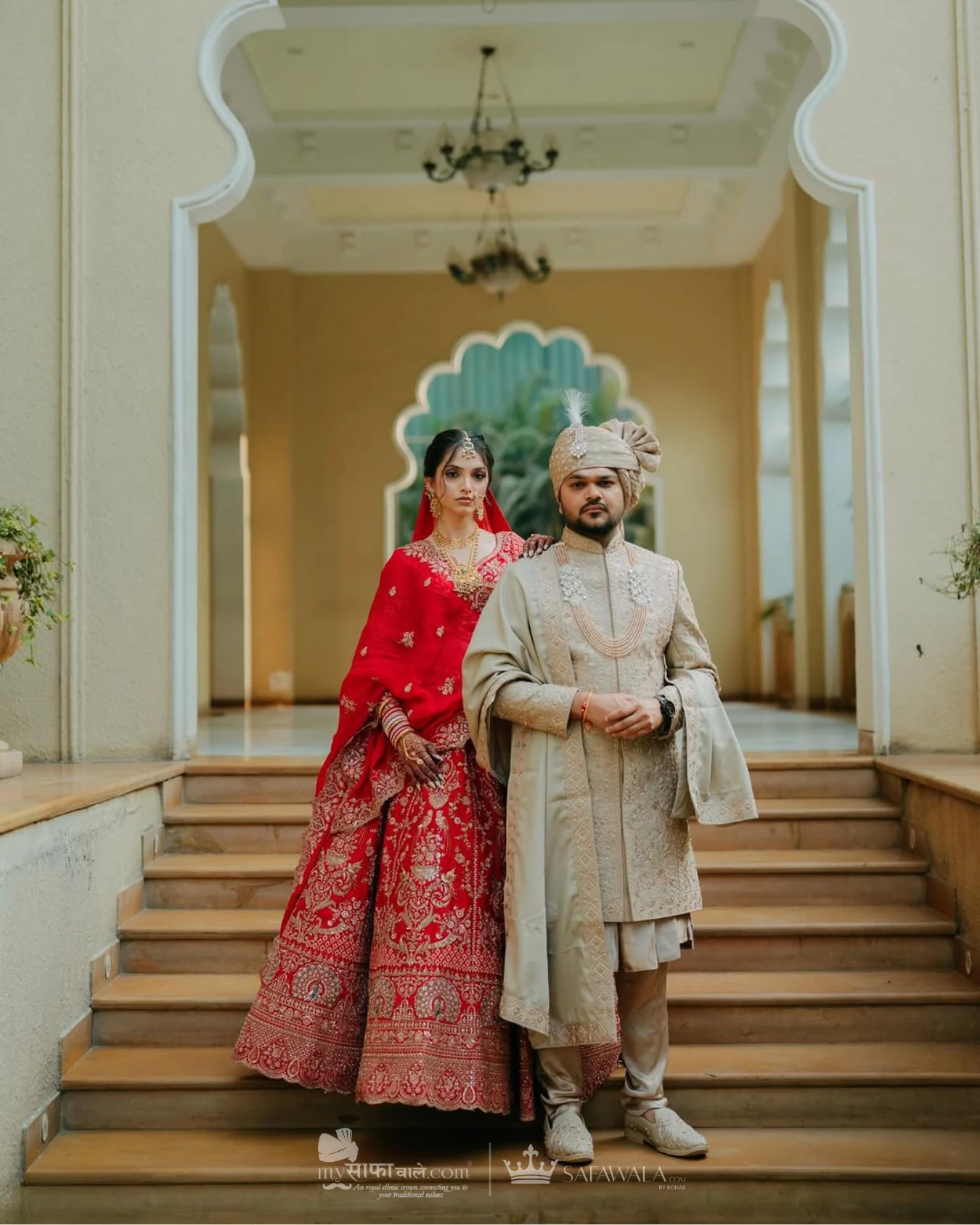 Coordinated ivory wedding pagdis for a formal celebration for Amritsar